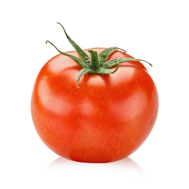 Fresh juicy red tomato isolated on white background. File contains clipping path. Full depth of field.