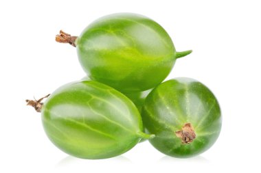 Pile of green gooseberries; isolated on white background. File contains clipping path.