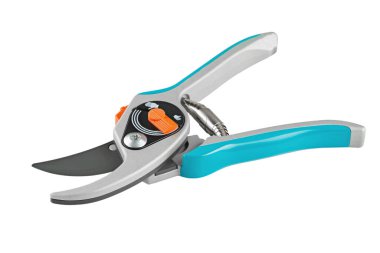 Garden secateurs. Pruning shears  for cutting branches  isolated on white background. Garden tool. File contains clipping path. Full depth of field.