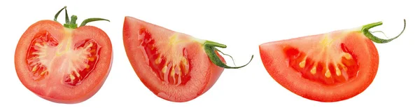 Zestaw Świeżo Posiekanych Pomidorów Izolowanych Białym Tle Stos Zdjęć Pełnej — Zdjęcie stockowe