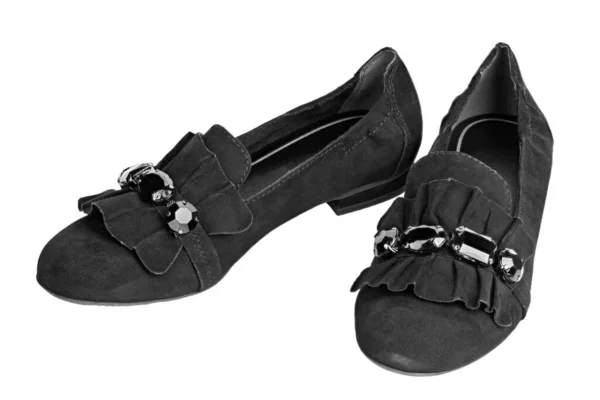 Chaussures Daim Pour Femmes Couleur Noire Sur Fond Blanc Chaussure — Photo