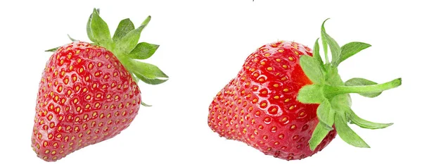 两个成熟的草莓被白色的背景隔离了文件包含裁剪路径 — 图库照片