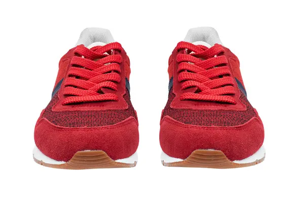 Zapatillas Rojas Nuevas Para Hombre Aisladas Sobre Fondo Blanco Profundidad —  Fotos de Stock