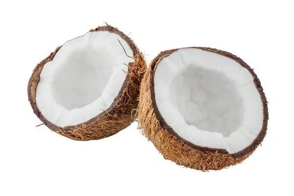 Tropical Fruit Two Halves Coconut Isolate White Background File Contains — Stock Photo, Image