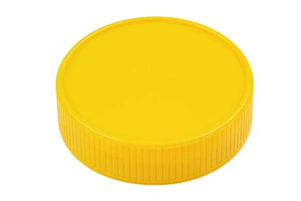 白色の背景に分離された黄色のプラスチック製の蓋 プラスチック製の丸瓶蓋 ファイルにクリッピングパスが含まれています — ストック写真
