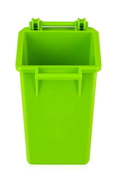Zielony Kosz Śmieci Białym Tle Śmieci Śmietniki Plik Zawiera Ścieżkę — Zdjęcie stockowe