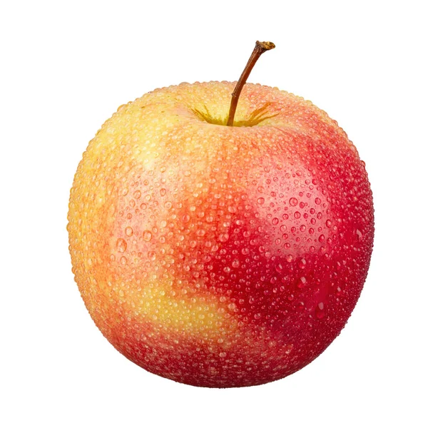 Zralé Jablko Kapkami Vody Izolovaném Bílém Pozadí Soubor Obsahuje Cestu — Stock fotografie