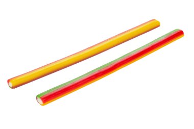 Meyan kökü macunu beyaz arkaplanda izole edilmiş. Çok renkli şeker şeritleri. Dosya kırpma yolu içeriyor.