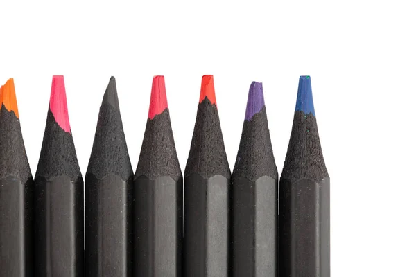 Crayons Multicolores Isolé Sur Fond Blanc Fichier Contient Chemin Coupe — Photo