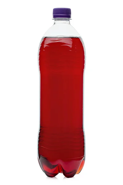Botella Plástico Con Agua Dulce Roja Sin Inscripciones Aislado Sobre — Foto de Stock