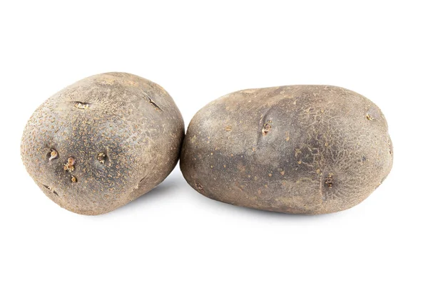 Δύο Μωβ Πατάτες Δεν Κόβονται Απομονωμένο Λευκό Φόντο Αρχείο Περιέχει — Φωτογραφία Αρχείου