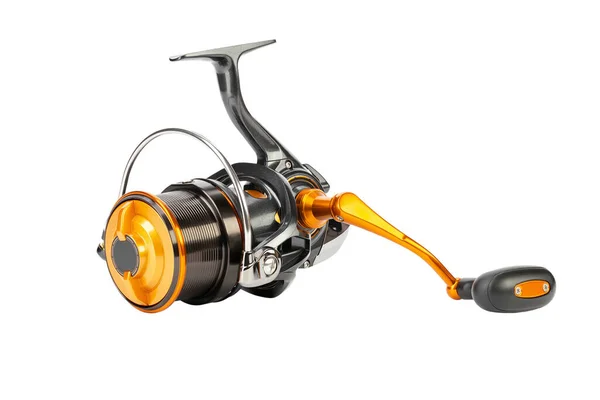 Feeder fishing tackle. Fishing reel isolated on white background. File contains clipping path. Full depth of field.