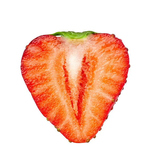 Eine Halbe Reife Erdbeere Vereinzelt Auf Weißem Hintergrund Datei Enthält — Stockfoto