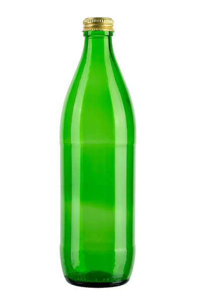 Botella Vidrio Verde Vacía Con Tapa Aislado Sobre Fondo Blanco —  Fotos de Stock