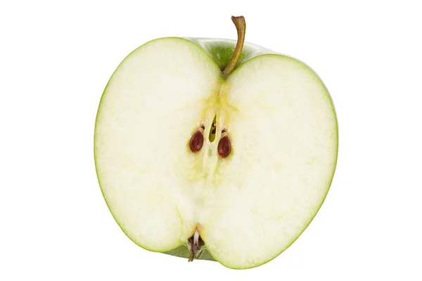 Moitié Pomme Verte Mûre Isolée Sur Fond Blanc Fichier Contient — Photo