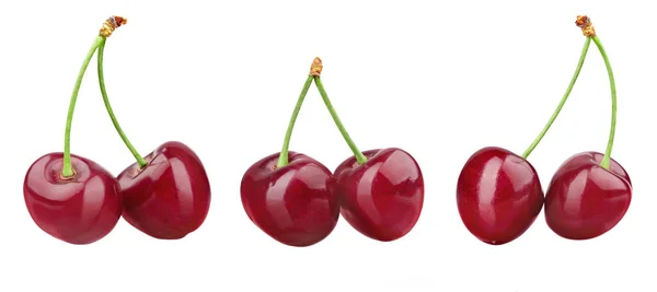 Ripe Fresh Red Cherry Isolated White Background File Contains Clipping — Stock Photo, Image