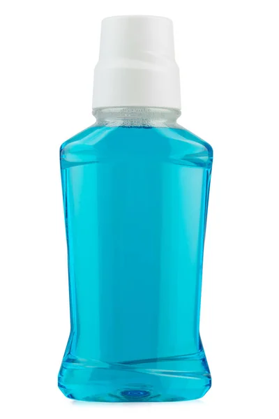 Бутылка Голубой Жидкой Косметикой Зубов Изолированная Белом Фоне Файл Содержит — стоковое фото