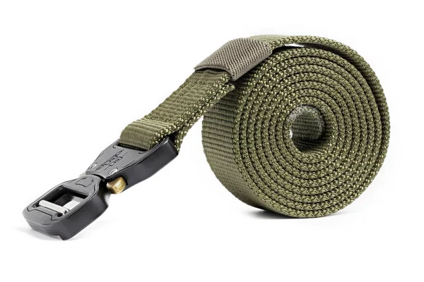 Military Fabric Belt Fastening Twisted Isolated White Background File Contains — ストック写真