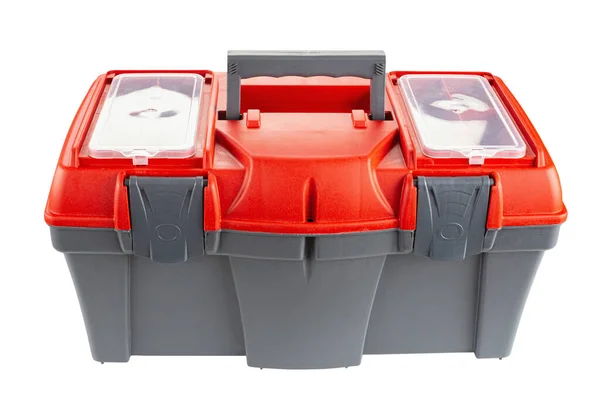 Пластикова Коробка Інструментів Червоним Верхом Ізольована Білому Тлі Файл Містить — стокове фото