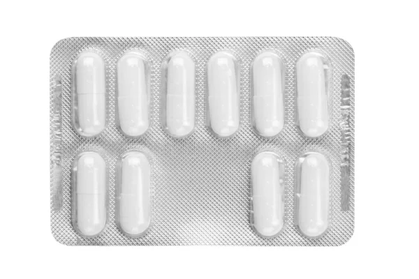 White Pills Blister Isolated White Background File Contains Clipping Path — Stock Photo, Image