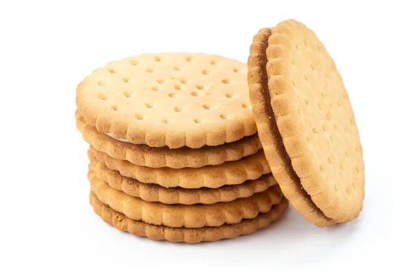 Sandwich Cookies Lie One Top Other Isolated White Background — Stock Photo, Image
