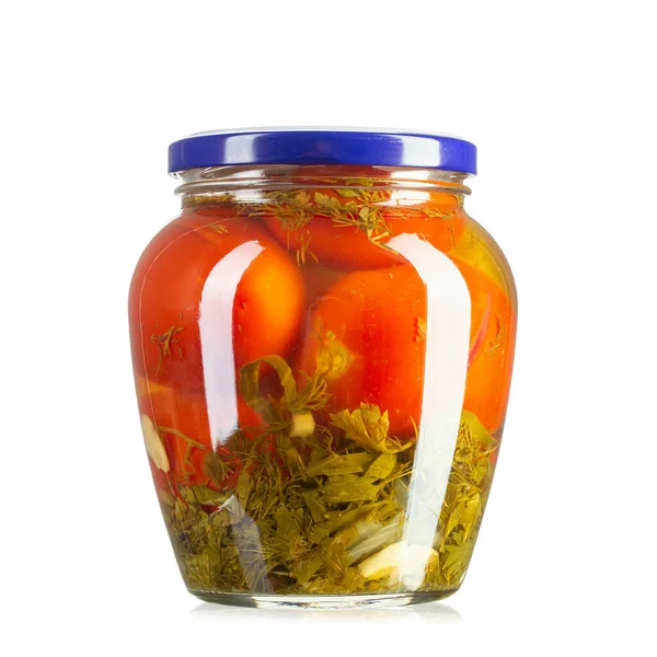 Tomatenkonserven Einem Glas Isoliert Auf Weißem Hintergrund Die Datei Enthält — Stockfoto