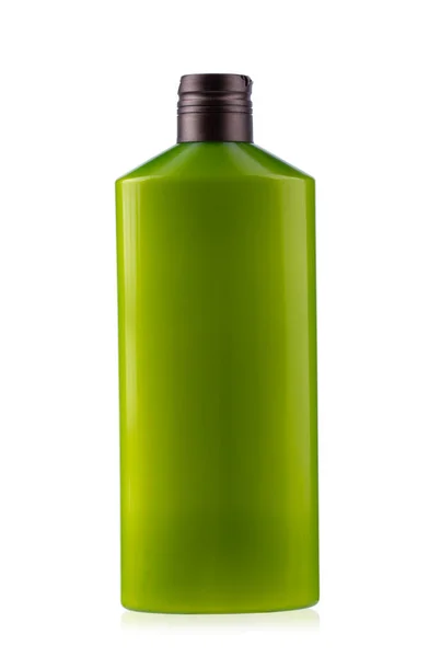 Зеленая Пластиковая Бутылка Косметики Изолированный Белом Фоне Файл Содержит Путь — стоковое фото