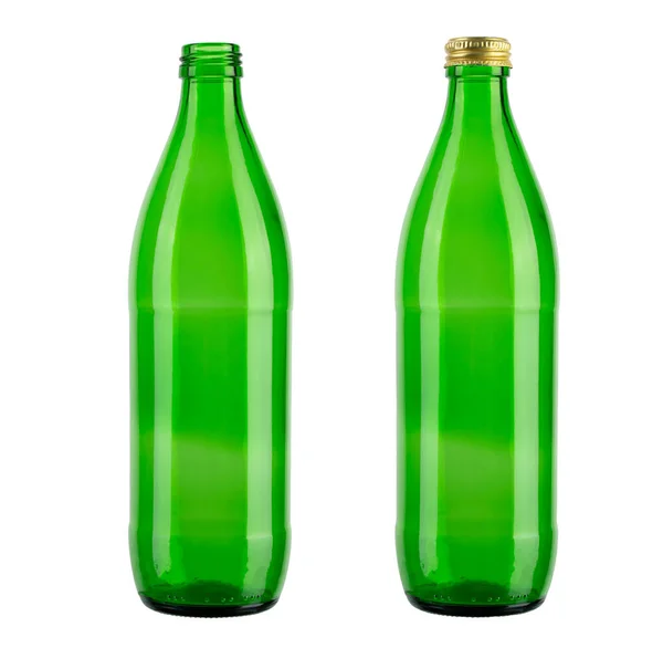 Botella Vidrio Verde Vacía Sin Tapa Aislado Sobre Fondo Blanco —  Fotos de Stock