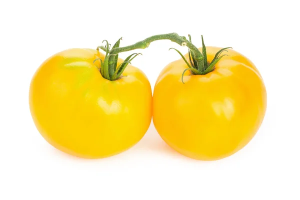 Δύο Φρέσκες Κίτρινες Ντομάτες Απομονωμένο Λευκό Φόντο Αρχείο Περιέχει Διαδρομή — Φωτογραφία Αρχείου