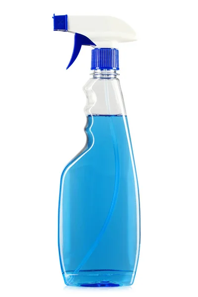 Detergente Azul Una Botella Spray Aislado Sobre Fondo Blanco Archivo — Foto de Stock