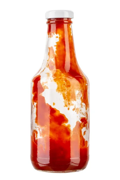 Offene Flasche Ketchup Auf Isoliertem Mit Weißem Hintergrund Datei Enthält — Stockfoto