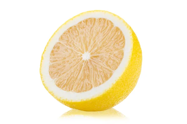 Полунатуральные Фрукты Лимона Выделены Белом Фоне Файл Содержит Путь Обрезки — стоковое фото
