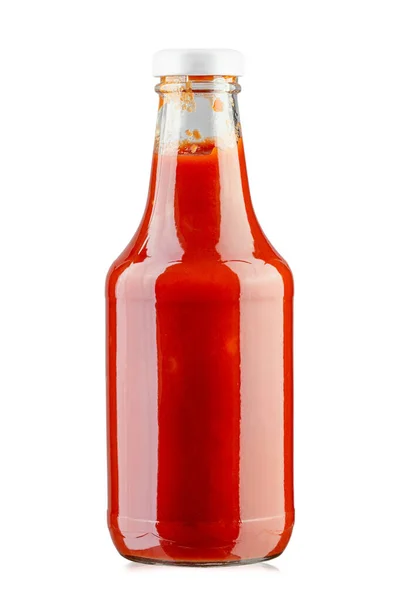 Glasflasche Ketchup Isoliert Auf Weißem Hintergrund Datei Enthält Schnittpfad Volle — Stockfoto