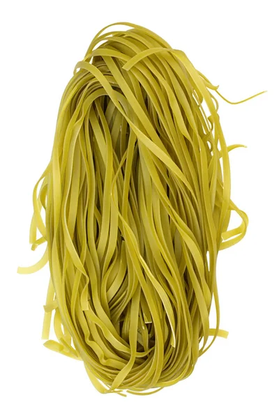 Homemade Egg Pasta Tagliatelle Addition Basil Raw Nest Noodles Uncooked — Stock Photo, Image