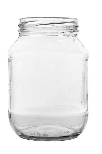 Open Empty Glass Jar Food Canned Food Isolated White Background — 스톡 사진