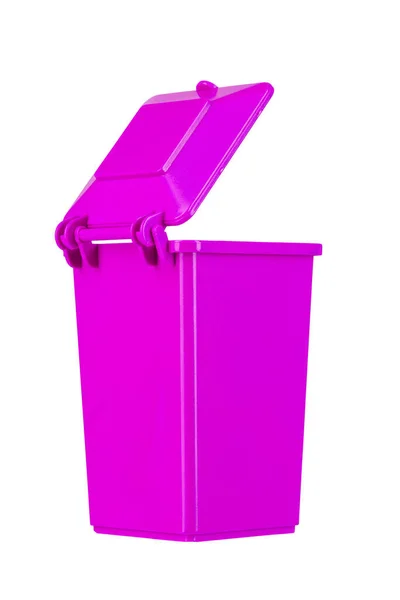 Roze Recyclingbak Met Open Deksel Geïsoleerd Witte Achtergrond Vuilnis Vuilnisbak — Stockfoto