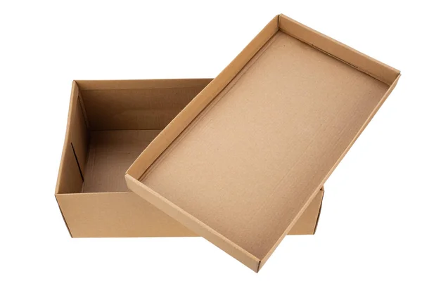 Open Cardboard Box Shoes Isolated White Background File Contains Clipping — Stock Photo, Image