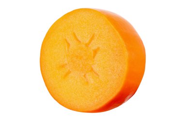 Beyaz arka planda izole edilmiş yarım lezzetli hurma. Dosya kırpma yolu içeriyor. Tam alan derinliği.