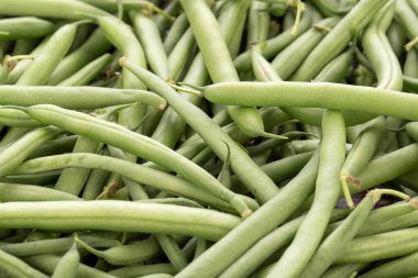 Yeşil fasulye sağlıklı yemek taze yemek. Üst görünüm.