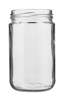 Open empty glass jar for food and canned food. Isolated on white background. File contains clipping path.