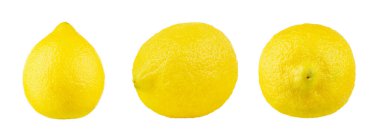 Beyaz arka planda izole edilmiş limon meyvesi koleksiyonu. Dosya kırpma yolu içeriyor. Tam alan derinliği.