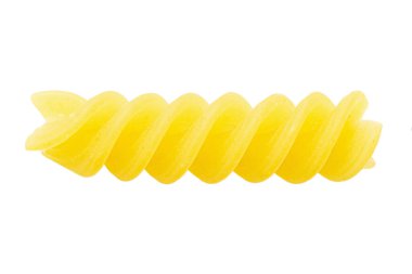 Pasta fusilli extreme close up isolated on white background. Italian Culture. File contains clipping path. Top view.