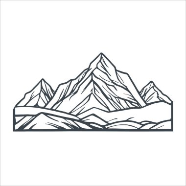Dağ manzarası ikonu. Doğrusal tasarım. İnce çizgi işareti. dağ arkaplanındaki dağ simgesi.