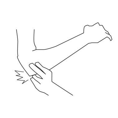 Dirseğimdeki ağrı. Acı çeken el konsepti ince çizgi tasarım çizimi çizimi