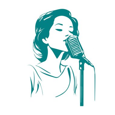 Mikrofonlu bir kadının vektör çizimi