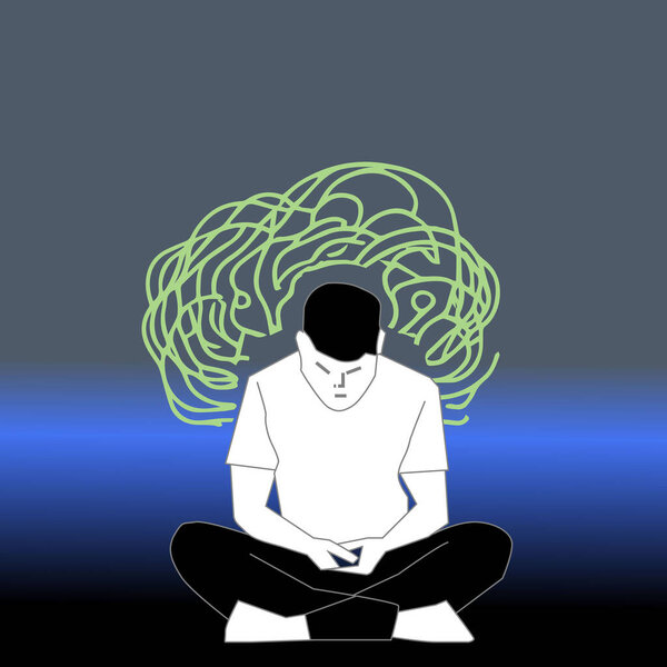 Концептуальная иллюстрация депрессии, стойких чувств грусти, безнадежности и отсутствия интереса к деятельности.