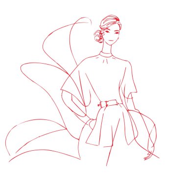 Moda kıyafetleri içinde güzel bir kadın resmi.