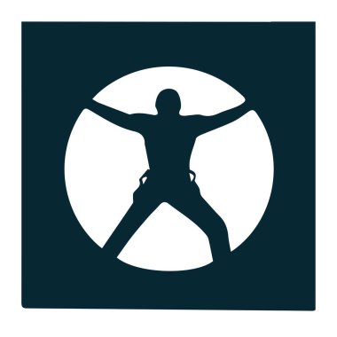  Bir dağcının siluetinin minimalist, soyut bir temsili, sanki bir zirveye uzanıyormuş gibi kollarını açmış..