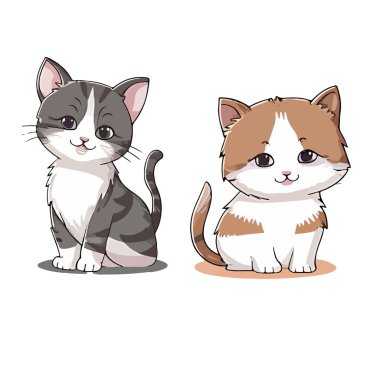 Sevimli kedi ve kedi çizgi film vektör çizim grafik tasarımı seti