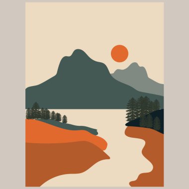  Dağlı soyut bir manzara. vektör illüstrasyonu